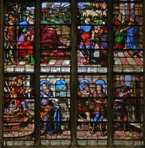 Fenster w113, Joseph wird von Potiphar beschuldigt; er erklärt seinen Traum dem Pharao von French School
