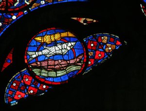 Fenster w115, die Erschaffung der Fische darstellend von French School