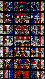 Fenster w118, die Kathedrale von Reims darstellend