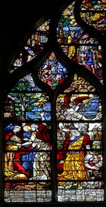 Fenster w126, Abraham empfängt drei Besucher; Abraham versucht, Isaak zu opfern