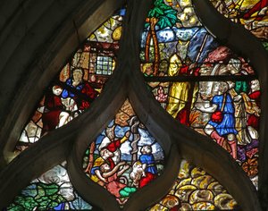 Fenster w126, Moses-Szenen; die eherne Schlange; am Felsen von Horeb von French School