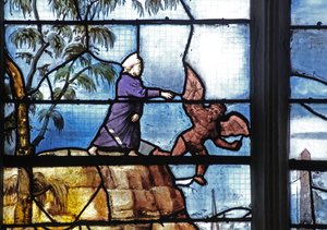Fenster w12, das ein Detail aus der Versuchung darstellt von French School