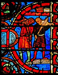 Fenster w12, Szene aus der Geschichte vom verlorenen Sohn: die Musiker üben vor dem Fest der Rückkehr des Sohnes