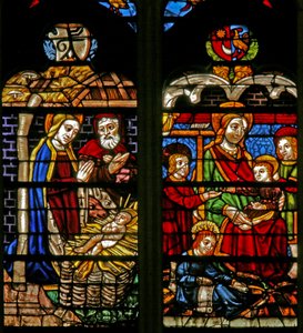 Fenster w132, Geburt Christi; Maria Cleophas und Kind Apostel