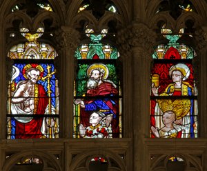 Fenster w137, die Heilige Maria Magdalena, Christus und den Heiligen Antonius darstellend von French School