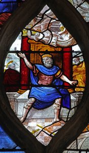 Fenster w13, das eine Szene mit dem heiligen Petrus und Herodes, der von einem Engel belästigt wird, darstellt von French School