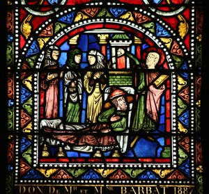 Fenster w13, das Mahl bei Simon. Maria Magdalena wäscht die Füße Christi darstellend von French School
