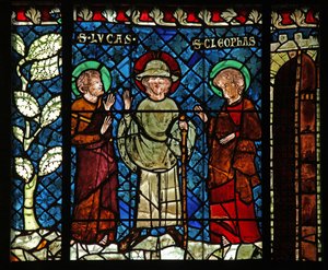Fenster w14, das Treffen mit Christus auf dem Weg nach Emmaus darstellend: St. Lukas und St. Kleophas von French School