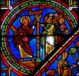 Fenster w15 zeigt Aaron und die eherne Schlange