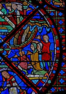 Fenster w15 Darstellung der Geschichte der Reliquien des Heiligen Stephanus: Bei der Wiederbestattung erleben die Menschen wundersame Heilungen, als Regen auf sie herabfällt von French School
