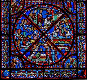 Fenster w15 Darstellung der Geschichte der Reliquien des Heiligen Stephanus: der untere Teil des Fensters von French School