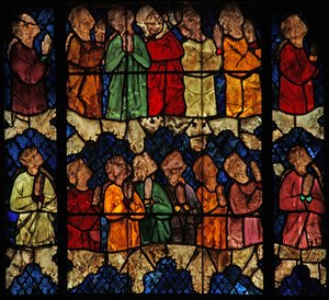 Fenster w16, eine Szene aus dem Jüngsten Gericht darstellend: die Auserwählten von French School