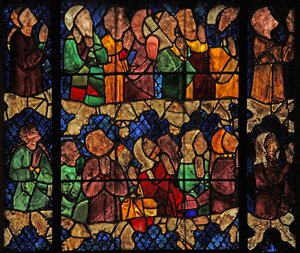 Fenster w16, eine Szene aus dem Jüngsten Gericht darstellend: die Auserwählten von French School