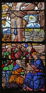 Fenster w16, das die Anbetung der Heiligen Drei Könige darstellt