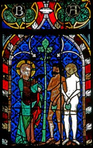 Fenster w17, Adam und Eva versuchen, ihre Nacktheit zu verbergen von French School
