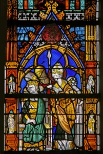 Fenster w19 mit Darstellung von Thomas Becket und Heinrich II., die uneinig sind