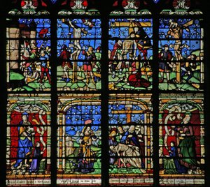 Fenster w19, die Kreuzigung, die Kreuzabnahme und die Pietà darstellend
