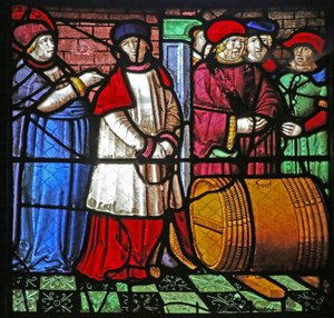 Fenster w19, das das Leben von St. Remi darstellt. Das Weinwunder von Cernay von French School