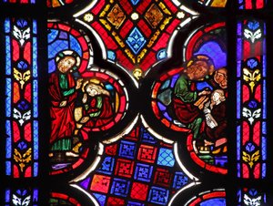 Fenster w1, das Jesus mit Martha und Maria Magdalena darstellt