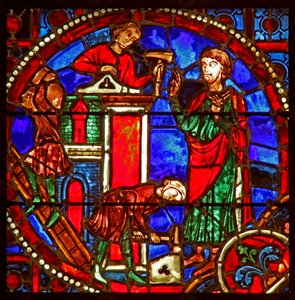 Fenster w1, Szene aus der Theophilus-Geschichte: Der Wiederaufbau der Würde des Theophilus
