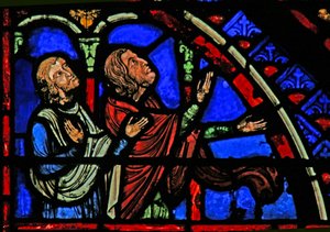 Fenster w1, Zuschauer der Szene, in der St. Anna und Joachims Opfer abgelehnt wird von French School