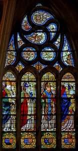 Fenster w201, St. Marceau(?), St. Remi, St. Martin und St. Denis darstellend