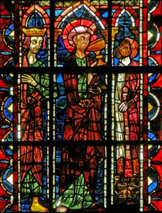 Fenster w202, eine Szene aus der Legende des heiligen Johannes darstellend: der Heilige und der vergiftete Kelch