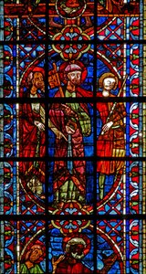 Fenster w204, St. Peter und St. Paul vor Kaiser Nero darstellend