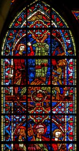 Fenster w204, die Kreuzigung des heiligen Petrus darstellend von French School