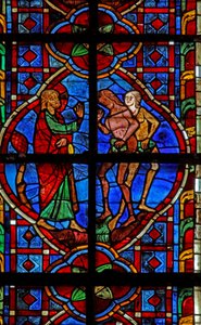 Fenster w207, Adam und Eva werden für das Essen der Frucht ermahnt darstellend von French School