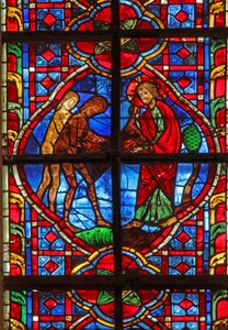 Fenster w207, Adam und Eva tragen Kleidung darstellend von French School
