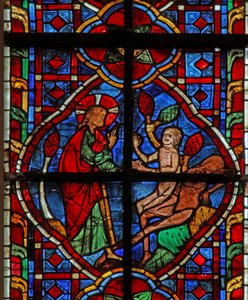 Fenster w207, die Erschaffung von Adam und Eva darstellend