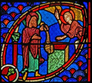Fenster w20 Darstellung von Zacharias, dem Vater des Heiligen Johannes des Täufers, wird im Tempel von einem Engel besucht von French School