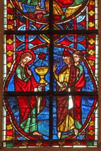 Fenster w210 zeigt St. Jakobus mit dem Magier Hermogenes und Philetus von French School