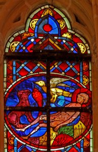 Fenster w211 zeigt der Körper des St. Vincent wird von einem Raben bewacht von French School