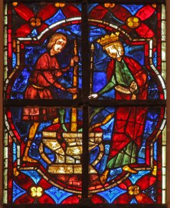 Fenster w212, Darstellung einer Szene aus der Legende von Johannes: der Heilige und das Wunder der zerdrückten Juwelen von French School
