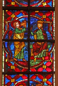 Fenster w212, Darstellung einer Szene aus der Legende von Johannes: der Heilige trinkt den vergifteten Kelch