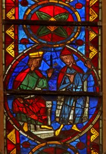 Fenster w213, Darstellung einer Szene aus dem Leben von St. Thomas: Gundaphorus, König von Indien, sendet nach einem Architekten von French School