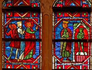 Fenster w214, Darstellung von St. Eustache als Placidus, der einem Hirsch nachjagt