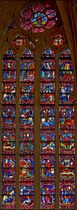 Fenster w214, Darstellung von Szenen aus dem Leben von St. Eustache von French School