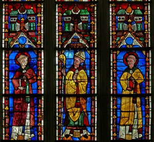 Fenster w21, das St. Silvester mit dem Stifter Jean de Bernieres darstellt; St. Protais