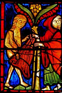 Fenster w21 Darstellung von Zosimus gibt der Heiligen Maria die Ägypterin seinen Mantel von French School