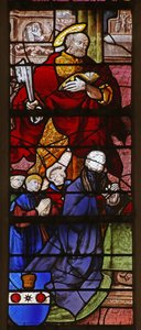 Fenster w21, einen Stifter und seine Söhne mit St. Peter darstellend