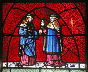 Fenster w22, das St. Kosmas und St. Damian darstellt von French School