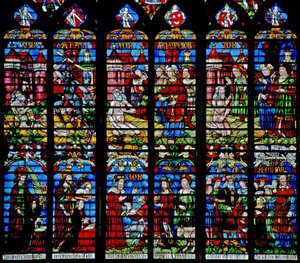 Fenster w231 zeigt die Geschichte von Hiob von French School