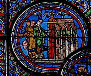 Fenster w23, Darstellung des Heiligen Thomas Becket, der eine Kirche weiht