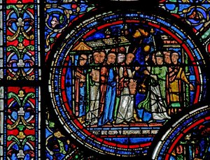 Fenster w23, Darstellung des Heiligen Thomas Becket, der von den Mönchen in Canterbury empfangen wird von French School