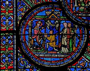 Fenster w23, Darstellung des Heiligen Thomas Becket, der eine Nachricht vom König erhält