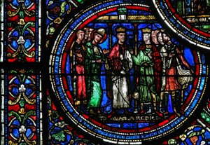 Fenster w23, Darstellung des Heiligen Thomas Becket mit Heinrich II. und Ludwig VII. von French School