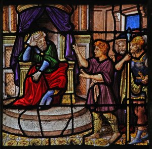 Fenster w25 zeigt eine Szene aus der Geschichte von Joseph: vor dem Pharao von French School